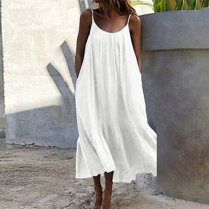 Womens Summer Sleeveless Loose Dress Beach Slip Sundress Swing Baggy Solid Color