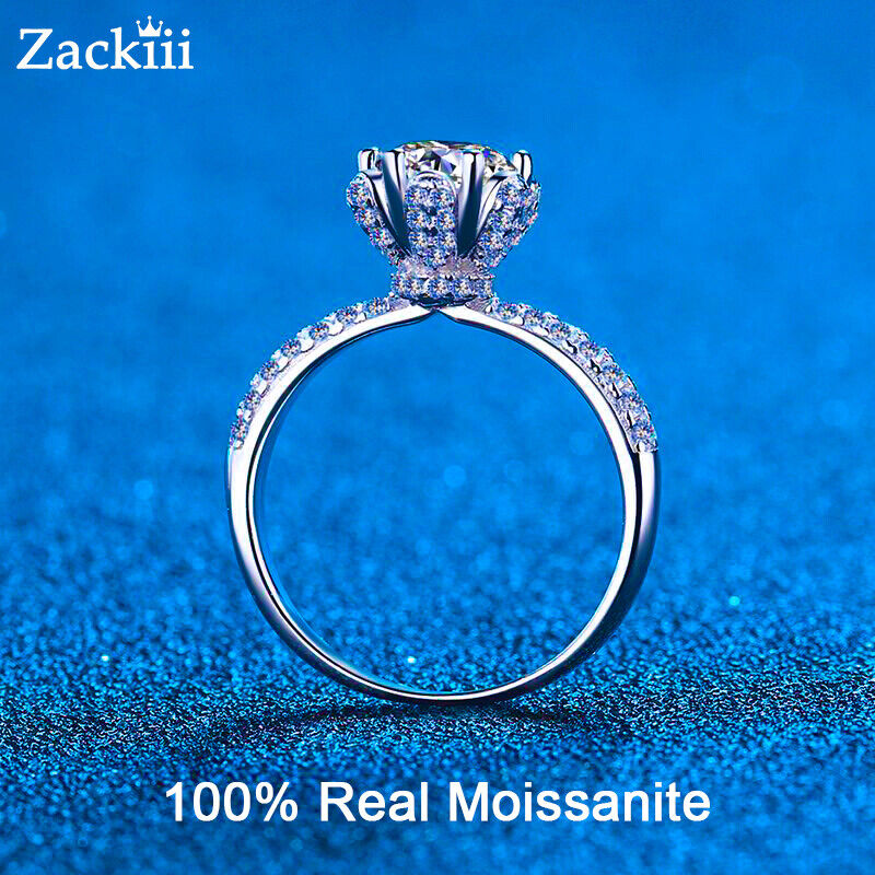 Certified 5 Carat Diamond Engagement Ring Women 14K White Gold Sterling Silver