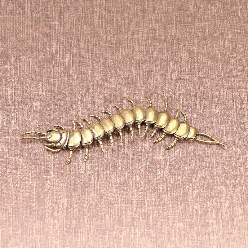 Ancient Copper Centipede Ornament Animal Toy Figurines Miniatures Tea Pet