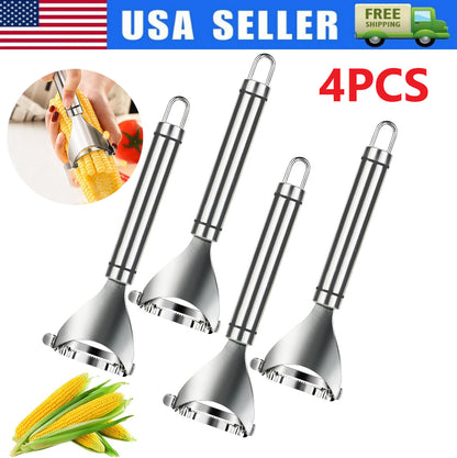 4x Stainless Steel Corn Cob Peeler Stripper Remover Kitchen Cutter Thresher Tool