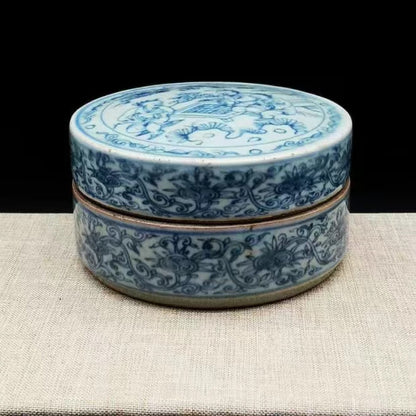 Exquisite Chinese Porcelain Blue and White Porcelain Figure Pattern Ink Box