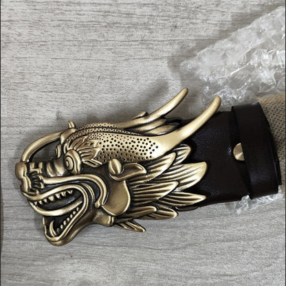 Solid Brass 3D Dragon Head Belt Buckle Men's Smooth Buckle for 3.8cm Belts