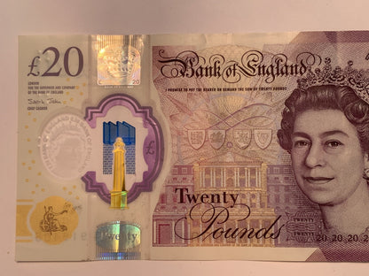 Great Britain Bank of England 20 Pound REAL Note United Kingdom Queen Elizabeth