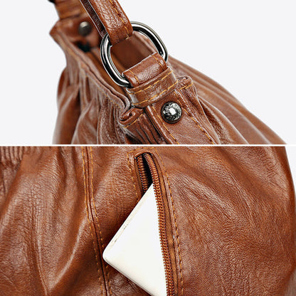 Soft Leather Messenger Bag Bucket Bag Multi-layer Handbags Pleated Shoulder Bag