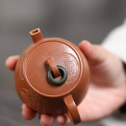 140ml Small Master Pot Handmade Carved Chinese Kungfu Tea Pot Jiangpo Clay China