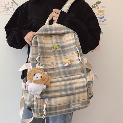 Backpack Large Students Schoolbag Stripe Style Fashionable Waterproof Polyester