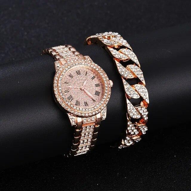 Reloj De Cuarzo Con Diamantes Para Mujer Pulsera Elegante Femenina De Marca Lujo