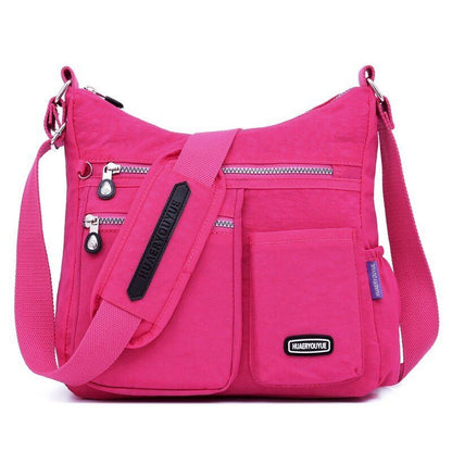 Nylon Shoulder Bag Multi Zipper Pocket Messenger Purse Waterproof 30*12*28CM Bag