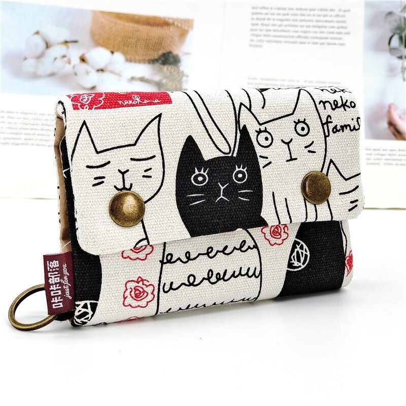 Handmade 3 Fold Fabric Wallet Short Zipper Purses Multi-function Bag Card Holder