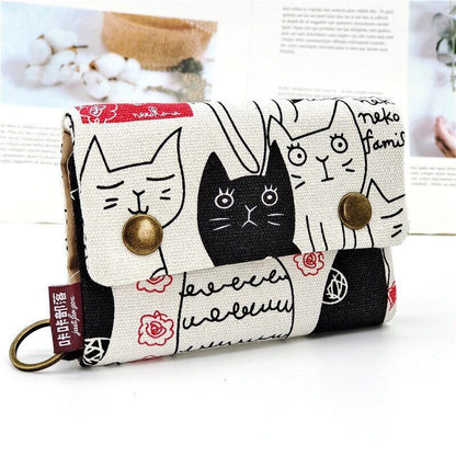 Handmade 3 Fold Fabric Wallet Short Zipper Purses Multi-function Bag Card Holder