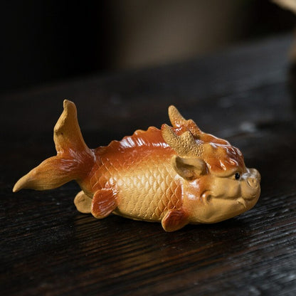 11cm Purple Clay Tea Pet Lucky Arowana Statue Ornaments Home Tea Set Decoration