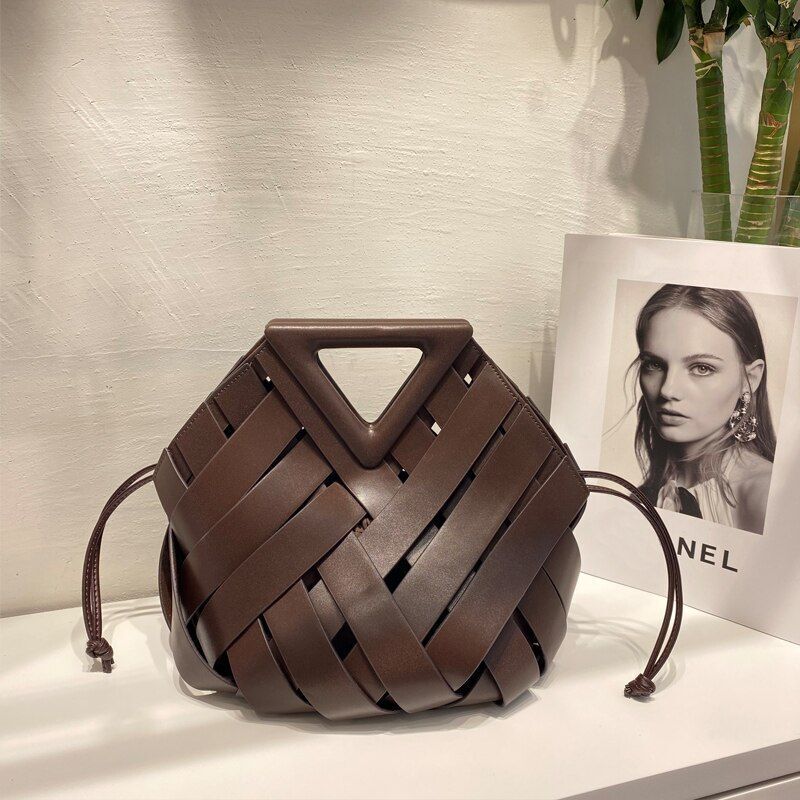 Handbags Purse Triangle Hobos Hollow Out Vegetable Basket Leather Shoulder Bags