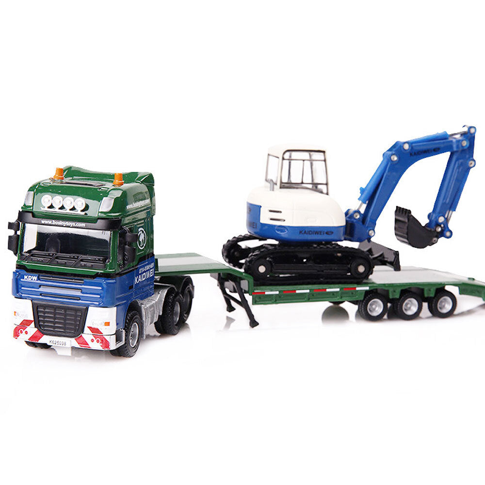 1:50 Flatbed Truck Toy with Excavator Loader Model Toy Car Diecast Toy Vehicle