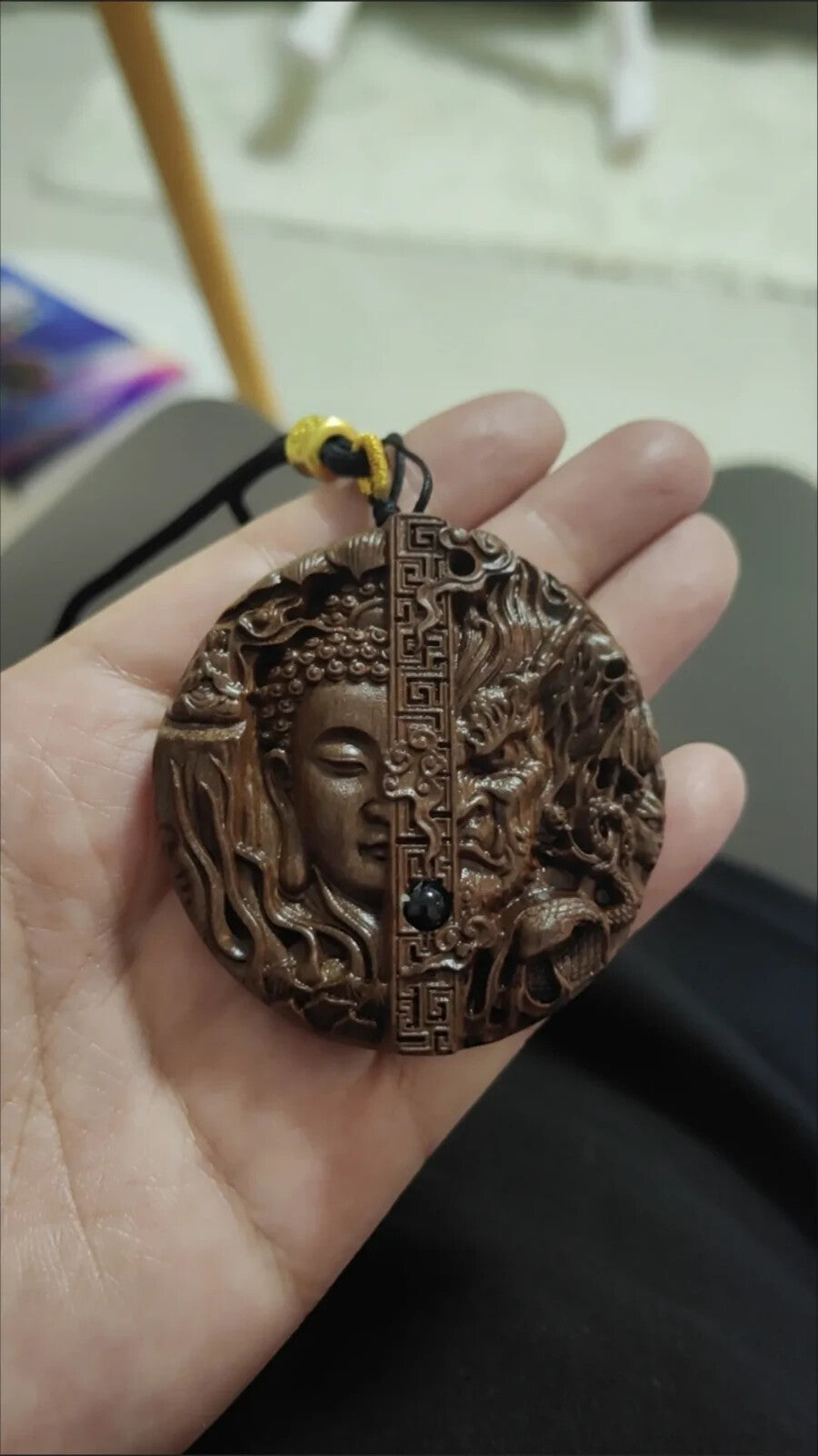 Natural Wood Carving Buddha Demon Pendant Men Woman Lucky Gift Sweater Necklace