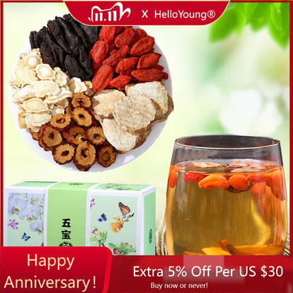 Five Treasure Tea Gouqi HongzaoHuangjingrenshenNatural Healthy Herbal Tea150g-