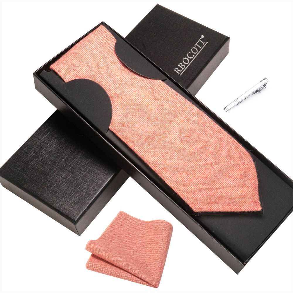 Men Necktie Set 3Pcs Clips Handkerchief Wool Gift Ties Suits Wedding Accessories