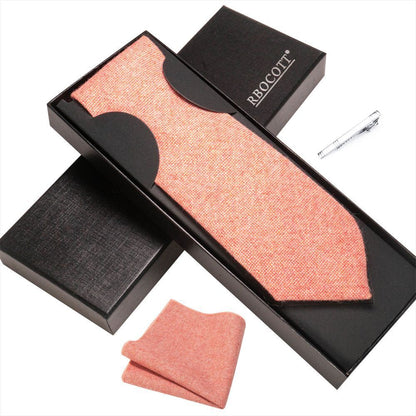 Men Necktie Set 3Pcs Clips Handkerchief Wool Gift Ties Suits Wedding Accessories