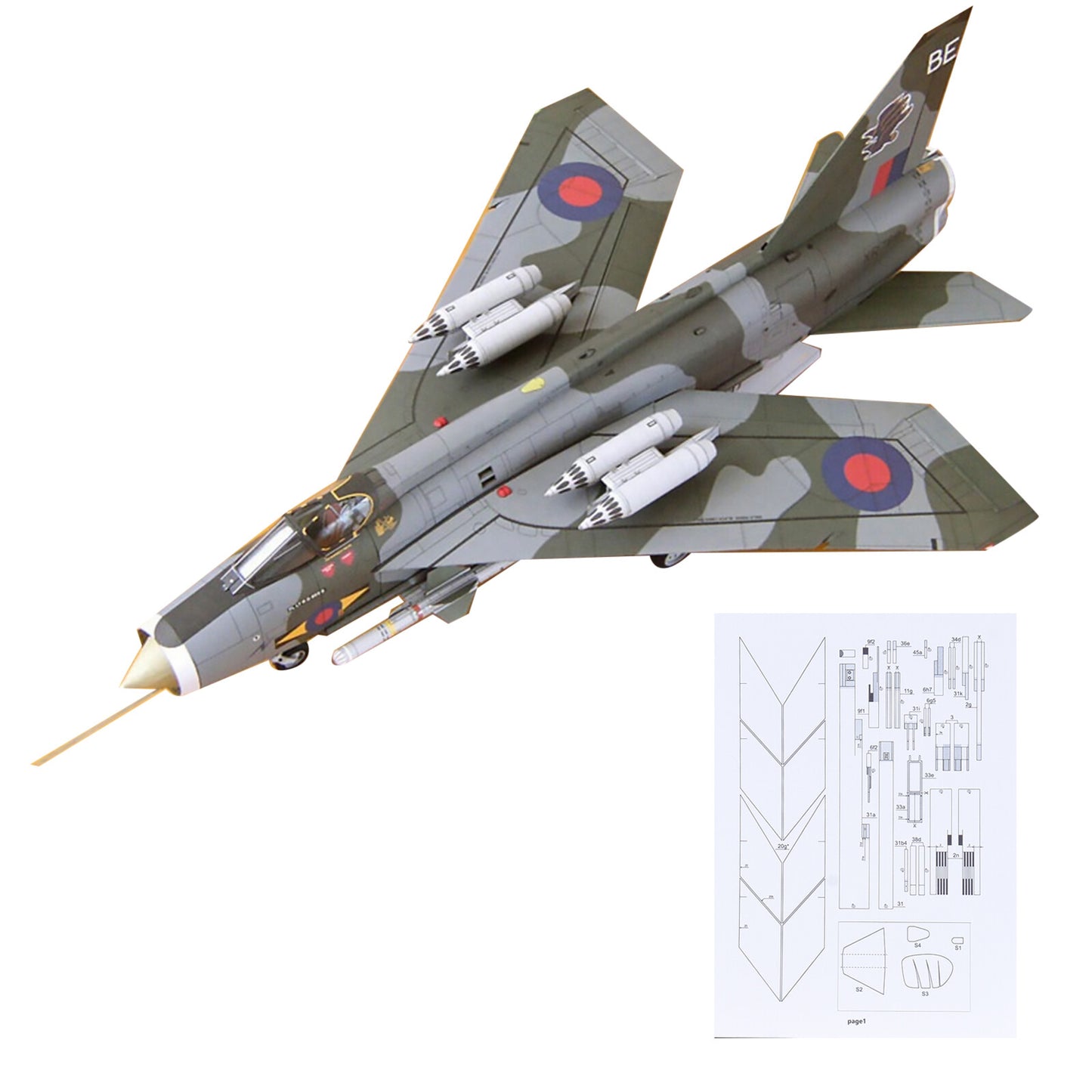 New 1/33 Scale British Lightning F Mk.6 Fighter Paper Model Unassembled Kit