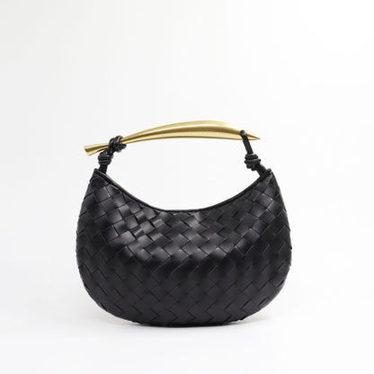 Woven Microfiber Leather Top Metal Handle Clutch Handbag Purse Tote Fashion Bag