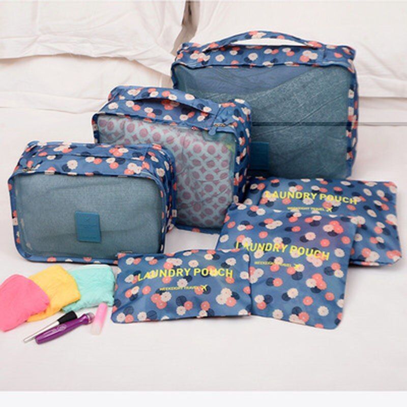 6pcs/set Cosmetic Bag Travelling Purse Waterproof Luggage Clothes Organizer Case