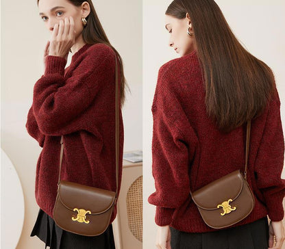 Women's real cowhide genuine leather single shoulder messenger bag purse