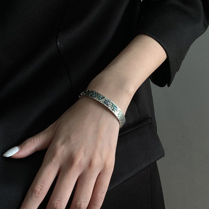 Shell Inlay Geometric Graffiti Totem Open Bangle Ins Niche Design Bracelet