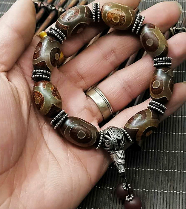 Natural Chalcedony Three-eye Agate Rough Stone Men's and Women's Bracelet