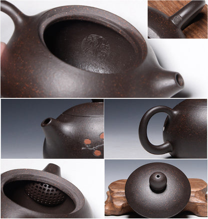 90ml Chinese Yixing Purple Clay Teapot Xishi Pot Floral Carve Kung Fu Tea Set