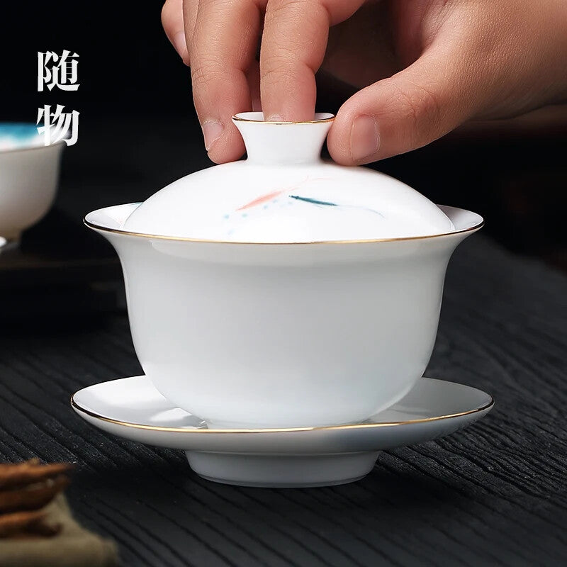 White Porcelain Three-color Gaide Town Tea Goat Fat Jade Bowl