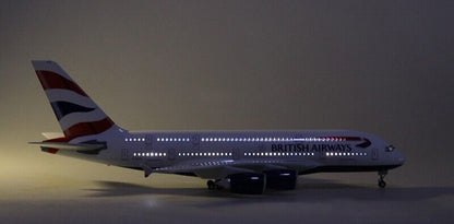 46CM BRITISH AIRWAYS AIRBUS A380 Airplane Led Sound-controlled Light Resin Model