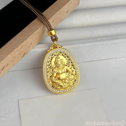 Golden God of Wealth Pendant Necklace Bring Good Luck Safty Feng Shui Amulet