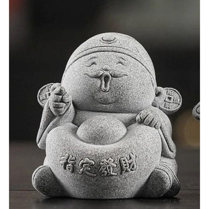 Sandstone Chinese-Mammon Tea Pet Decor 7.3cm Desktop Decor Attracting Wealth