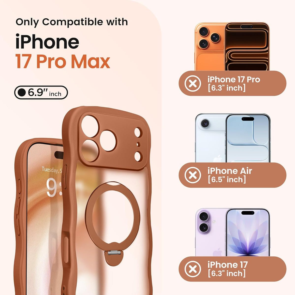 for Iphone 17 Pro Max Case with 360° Spin Magnetic Stand for Women, [Compatible