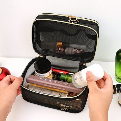 Double Layer Mesh Makeup Bag Cosmetic Organizer Transparent Travel Wash Case 1PC