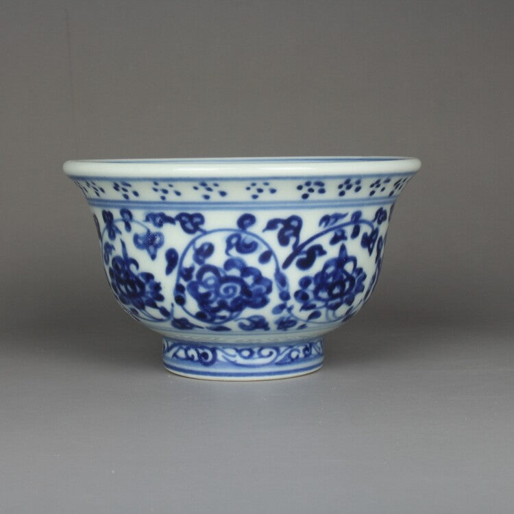 3.6" Chinese Blue and White Porcelain 120ML Twine Lotus Flower Branch Teacup Cup