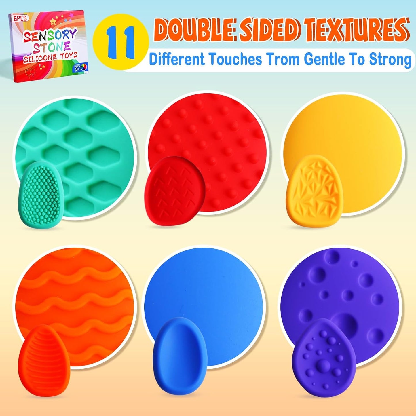 Sensory Worry Stones Fidget Toys for Adults Kids 6 Pack Textured Sensory Stones