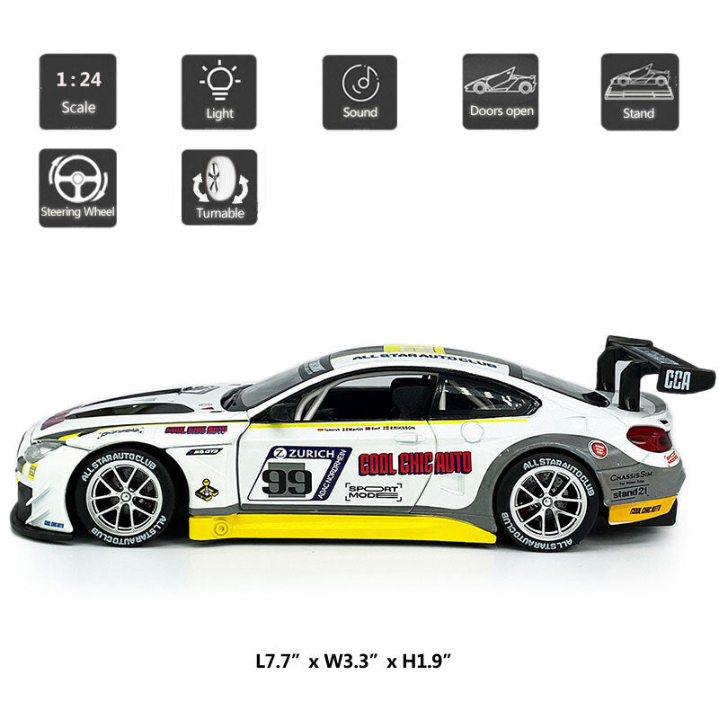 1/24 BMW M6 GT3 Model Car Diecast Toy Vehicle Boys Toys Kids Gifts Doors Open