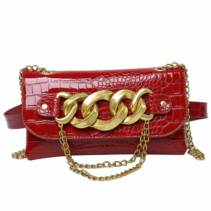 Mini Crossbody Bags Women Metal Chain Shoulder Bag Leather Belt Bag Women