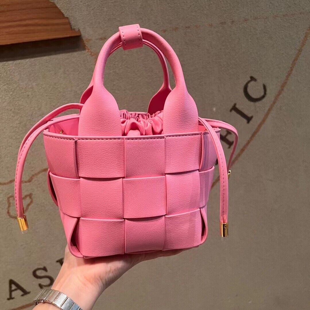 Soft Cow Leather Women's WeaveTote Handbag, Colorful Bucket Vegetable basket Bag