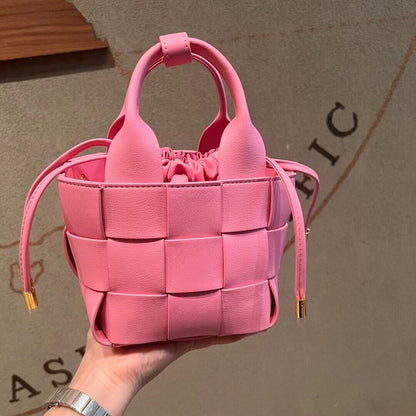 Soft Cow Leather Women's WeaveTote Handbag, Colorful Bucket Vegetable basket Bag