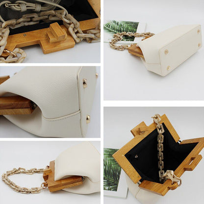 Bucket Bag Wooden Clip Bag Acrylic Chain Handbag Shoulder Purse 24*10*18 CM 1PC