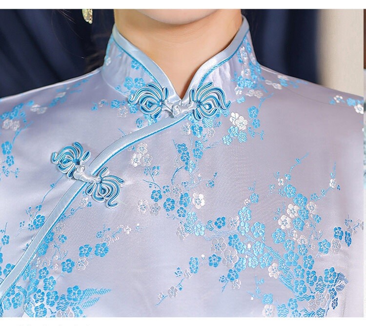 Women Prom Gown Summer Silk Satin Dress Chinese Traditional Cheongsam Size S-4XL