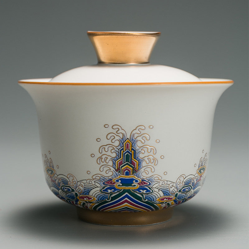 Jingdezhen Porcelain Gaiwan + Holder Cup Saucer Ceramic Tureen Tea Bowl Lid New