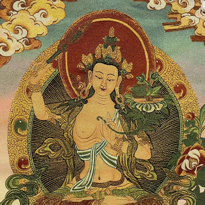 Ancient Tangka Embroidery Guanyin Bodhisattva in Tibet, China 60*90CM（文殊菩萨）