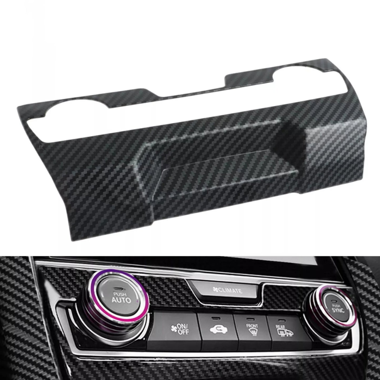 1x Carbon Fiber Center Console A/C Switch Cover Trim for Honda Civic 2016-2021