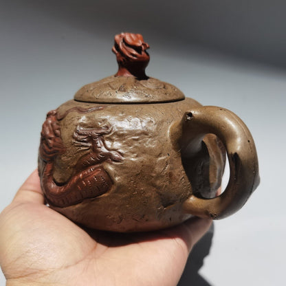 Vintage Chinese Yixing Purple Clay Teapot Zisha Ceramic Carving Dragon Tea Set