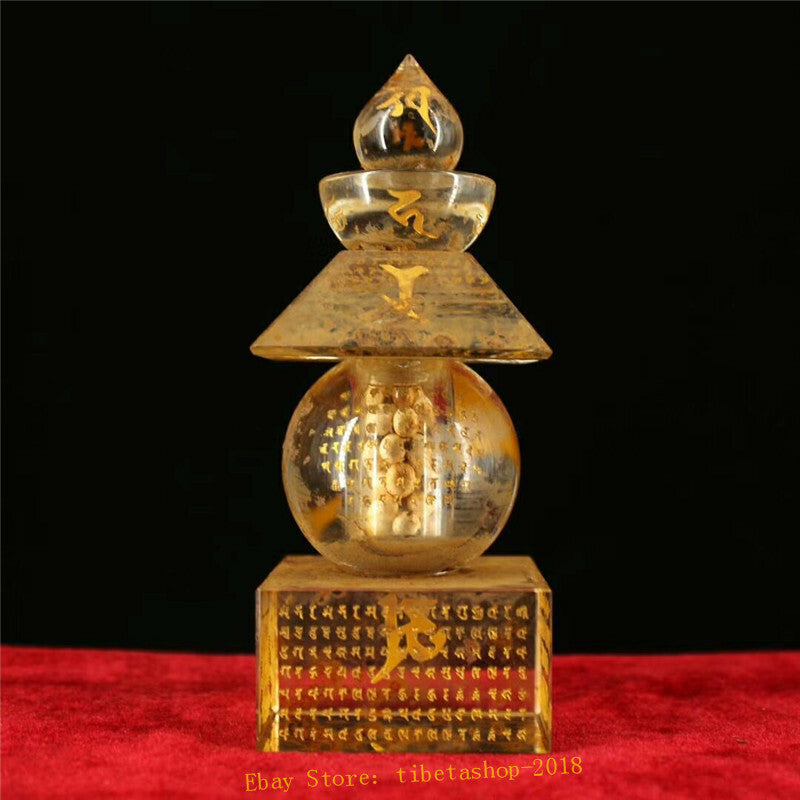 4.7inch Old Temple Crystal Gilt Scripture Stupa Sarira Buddha Relic Collection