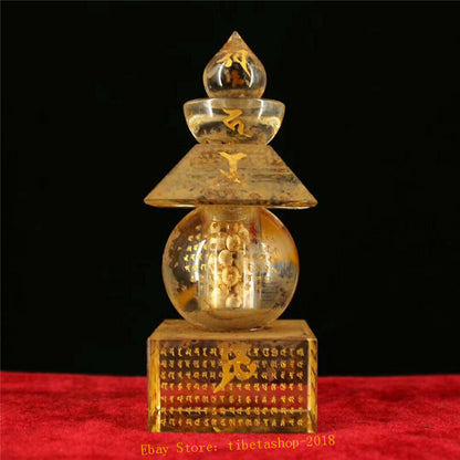 4.7inch Old Temple Crystal Gilt Scripture Stupa Sarira Buddha Relic Collection