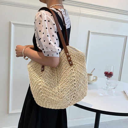 Women Boho Woven Handbag Summer Beach Tote Straw Bag Hollow Rattan Shoulder Bags