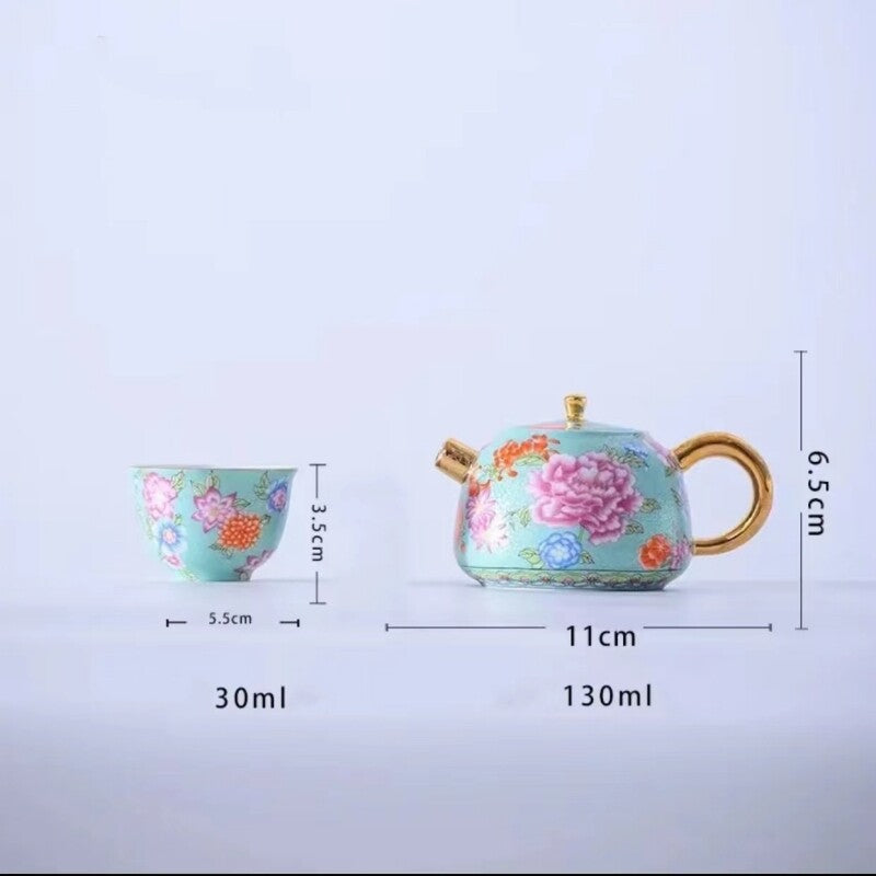 Color Enamel Porcelain Tea Pot Matching Tea Cup Ceramic Tea Set Jingdezhen Made